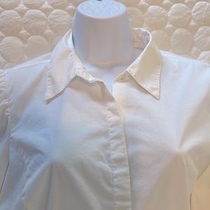 LOFT long-sleeve white shirt, button front, button cuffs. Perfect top for work.
